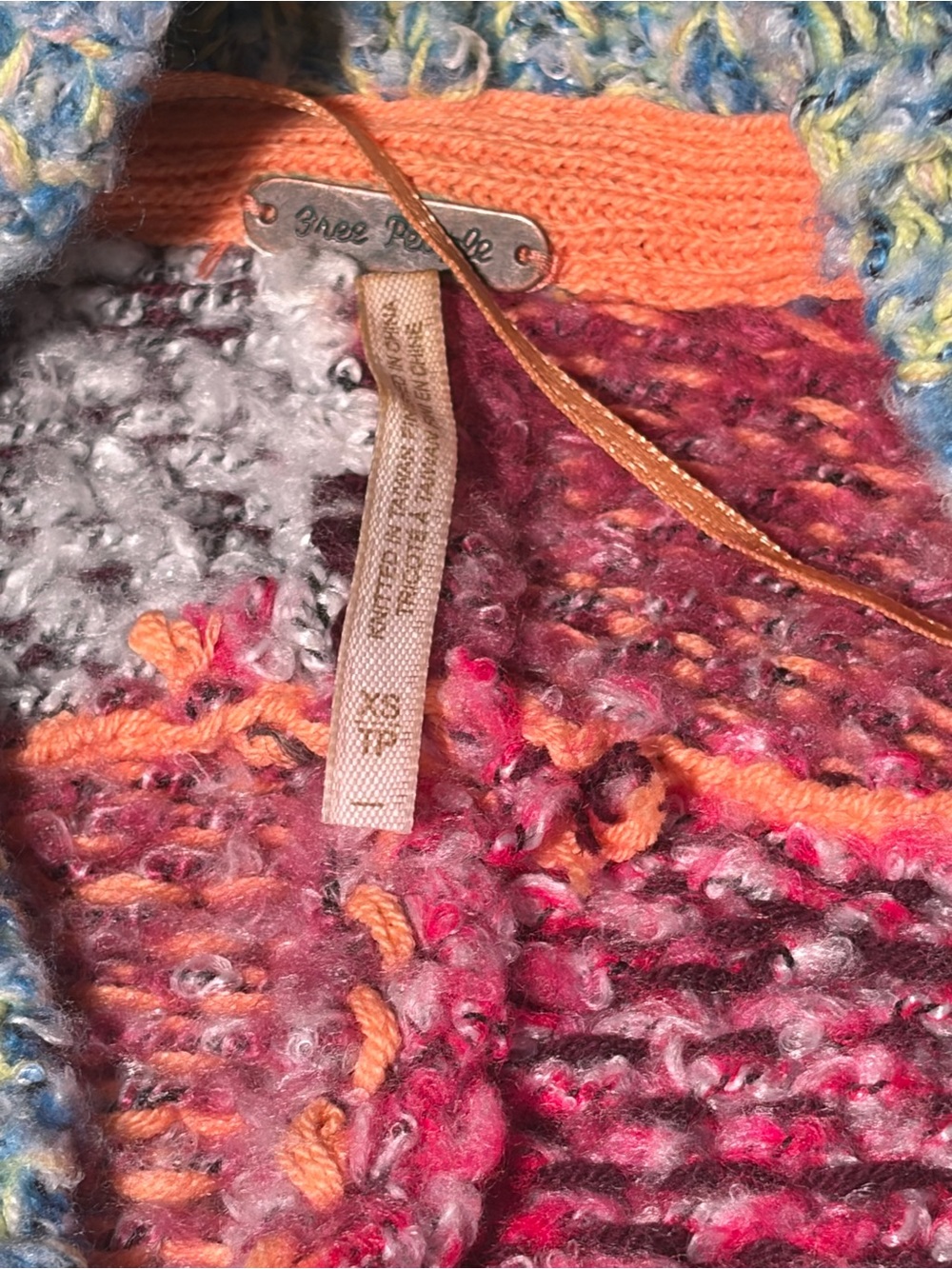 Free People Daydreamer Cardigan Patchwork Multicolor Chunky Knit Sweater XS - Picture 8 of 8